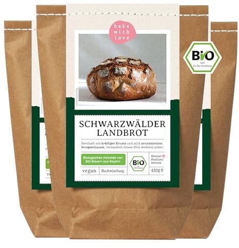 Bio Schwarzwälder Landbrot Brot Backmischung - Brotbackmischung für rustikales Brot - auch für Brotbackautomat geeignet - Bake with Love - (3er Pack)