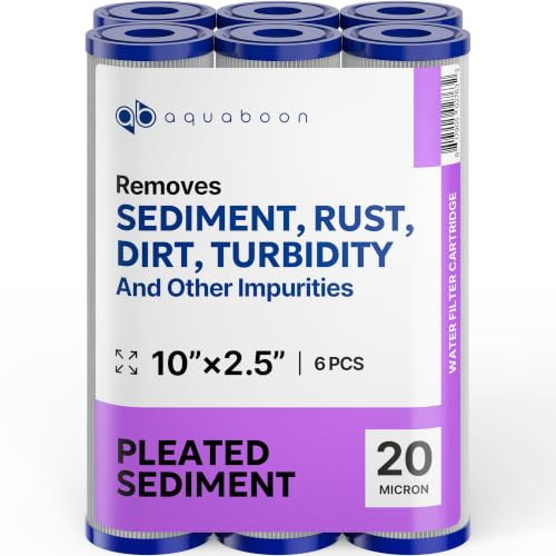 Aquaboon 20 Micron 10 x 2.5 Pleated Sediment Water Filter Cartridge, Universal Replacement for Any 10-inch RO Unit, Compatible with R50, 801-50, WFPFC3002, WB-50W, SPC-25-1050, WHKF-WHPL, 6-Pack