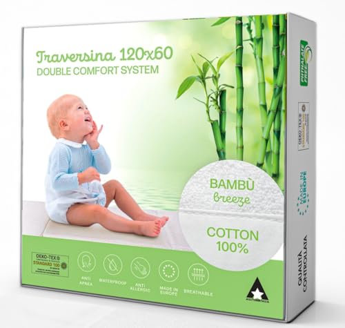 Traversina Neonato, Coprimaterasso Lettino Neonato, Impermeabile In Bamboo Morbido, Cotone Traspirante, Anti Soffoco, dimensioni 60x120 cm, Oeko-Tex, Resistente All'umidità