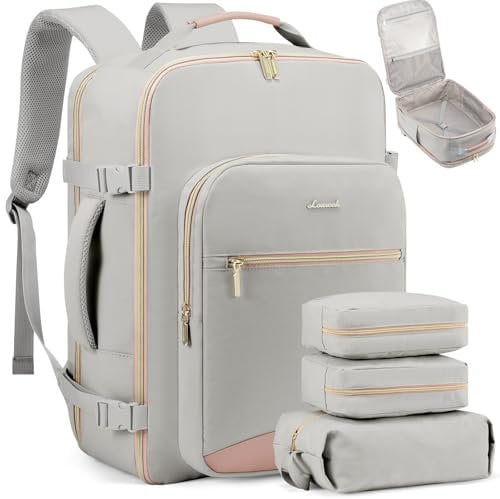 LOVEVOOK Handgepäck Rucksack Flugzeug, 30L Groß Reiserucksack Damen Kofferrucksack, Wasserdicht Reisetasche für 15,6 Zoll Laptop, Travel Backpack für Reise Business Wandern Weekend Grau