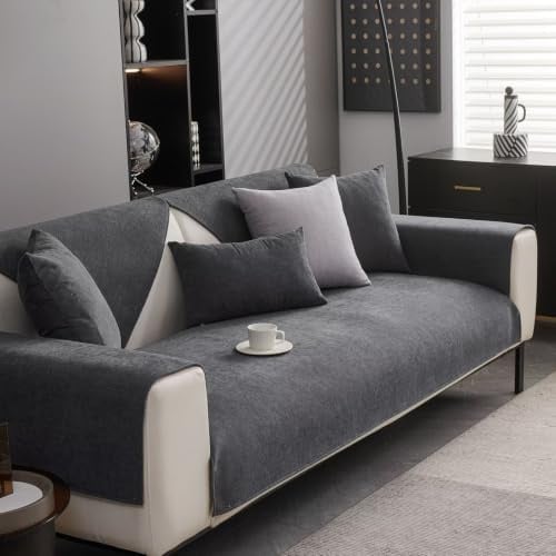 Sofa Überwurfdecke, Sofa Überzug, Sofabezug, Couchschoner, Überwurfdecken für Sofa, Hund Katze Sofa Überwurf, Couch Überzug L Form, Sofaschoner Rutschfest, Couch Bezüge, Dunkelgrau, 90*210CM