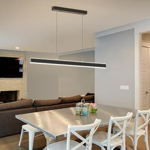 Mikeru LED Pendelleuchte esszimmer, 32W Pendelleuchte esstisch schwarz, Lineare Hängelampe küche Dimmbar mit Fernbedienung, 10%-100% Einstellung der Farbtemperatur, Esszimmerlampe, Lang 80cm