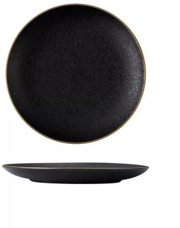 GUERNSEY Kitchen Dinner Plates Sets Tableware Pasta Plate Round Plate Commercial Western Plate Black Frosted Steak Plate Household Ceramic Dinner Plate Ceramic Flat Plates Set (Color : B, Size : M)