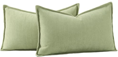 Madizz 2er Set Schlicht Chenille Kissenbezügen Weiche dekorative Kissenbezüge für Sofa Schlafzimmer Kissenhülle Grün 30x50 cm Rechteckig