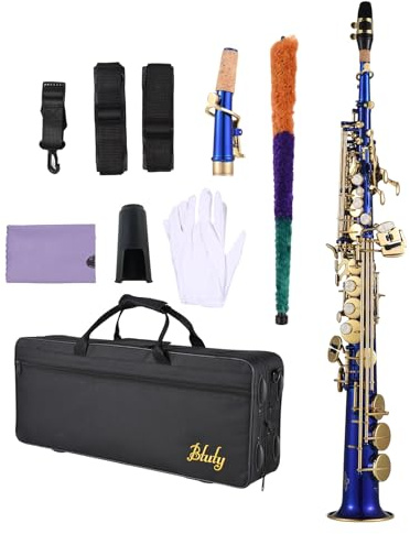 Btuty Bb Sopransaxophon Messing goldlackiert mit Koffer & Zubehör Set | Bb Sopransaxophon aus Messing für Anfänger und Fortgeschrittene mit Mundstück, Koffer, Reinigungset und Zubehör