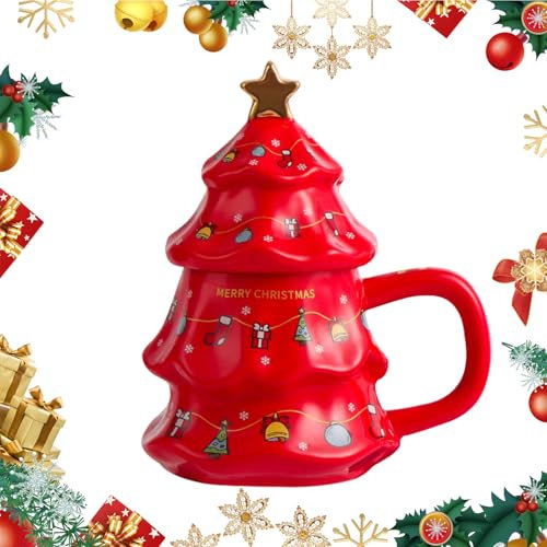 Cretvestsar Weihnachtsbecher Mit Großem Fassungsvermögen Handbemalte Weihnachtstasse Isolierter Weihnachtsbecher Für Liebhaber Heißer Getränke Kaffeetrinker Teetrinker Geschenkkäufer (Keramik E)
