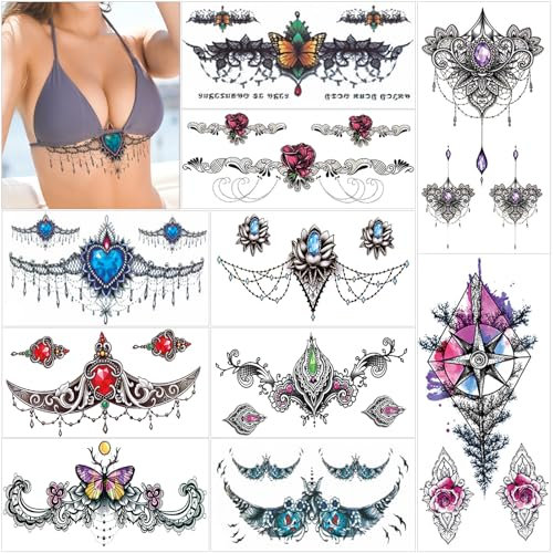 10 Feuilles d'Autocollants De Tatouages Temporaires Sexy Ventre, Cicatrice Couverture De Tatouage Taille Tatouage Amusant, Pour Les Femmes Et Les Filles, Faux Tatouages Corporels Temporaires.