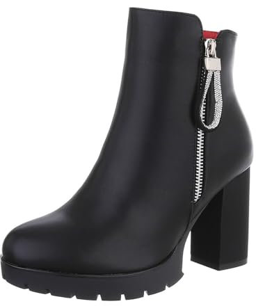 Ital Design Damenschuhe Stiefeletten High-Heel Stiefeletten, XJ-655-, Kunstleder, Schwarz, Gr. 36
