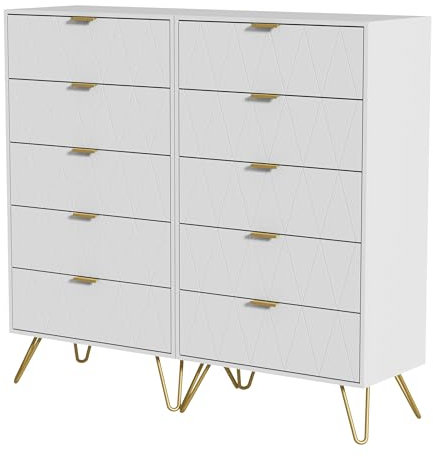 UEV Kommode 2er Set,120 x 34 x 110 cm, Schrank mit 10 Schubladen, Highboard, TV Schrank, Sideboard mit Schubladen, Schmal kommode, Beistellschrank für Wohnzimmer Schlafzimmer Flur (Weiß)