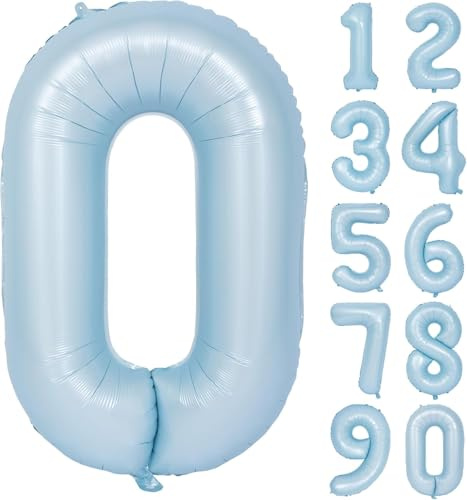 Blau Luftballon 0 Matte Blau Nummer 0 Folienballon Hell Blau 0 Ballons 40 Zoll Mylar Helium Ballon für Geburtstag Party Dekorationen Mädchen Jungen Baby Dusche Hochzeit Jahrestag Deko (Nummer 0)
