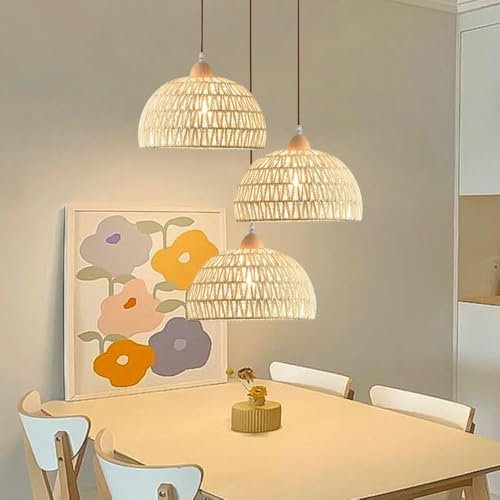 Boho Rattan Pendelleuchte Modern Hängelampe Esszimmerlampe Natürlich Korb Lampe Geflochten Lampenschirm Wabi-sabi Pendellampe Für Wohnzimmer Schlafzimmer Flur Küche Innenbeleuchtung Kronleuchter(Beige