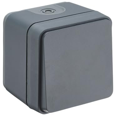 DEBFLEX - Cyklone - Interruptor Conmutador Completo - Interruptor de Pared- Estanco IP55 - Interior/Exterior - Instalación en Superficie - Gris Oscuro - 75 x 75 x 65 mm