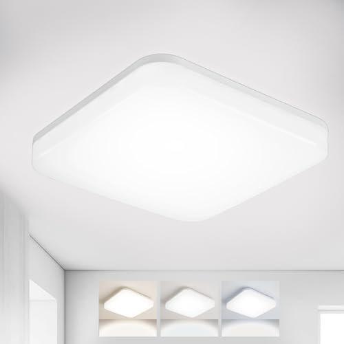 BrightFly LED Square Ceiling Light 20x20cm, 20W 2300LM, 3 Colour Temperatures (3000K/4000K/6500K), IP54 Waterproof Flush Mount Light for Bathroom Kitchen Toilet Hallway Porch