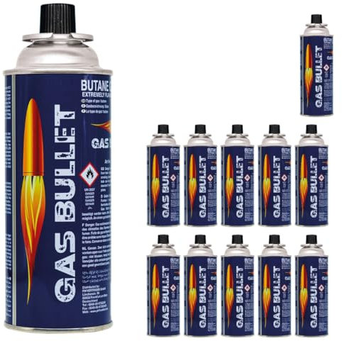 Gas Bullet ® Gaskartusche 227g passend für Gaskocher und Geräte mit Bajonett-Ventil Anschluss (MSF-1a) | Butan | Ideal für Camping/Outdoorküchen/Notfälle (12)