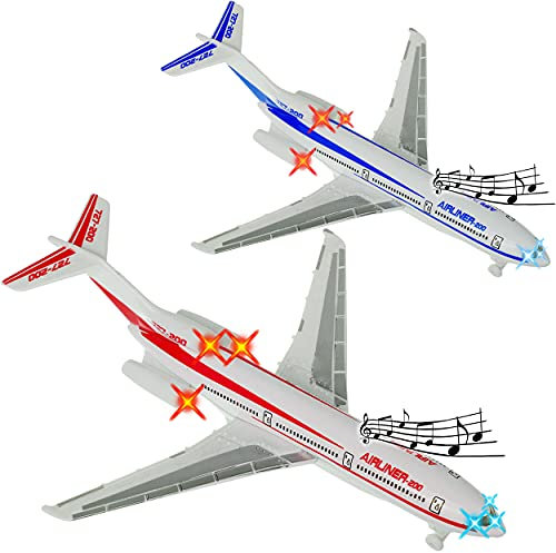 alles-meine.de GmbH Flugzeug - aus Metall - Sound/Geräusche + Licht - mit Rückzug - 22,5 cm - zum Aufziehen & Fahren - bewegliche Räder/Aufziehfahrzeug/Aufziehspielzeug - F..