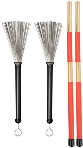 Drum Stick Brush Set, Jazz Retractable Metal Wire 19 Beam Rod Plush Bag Percussion Accessories (schwarze Trommelbürste