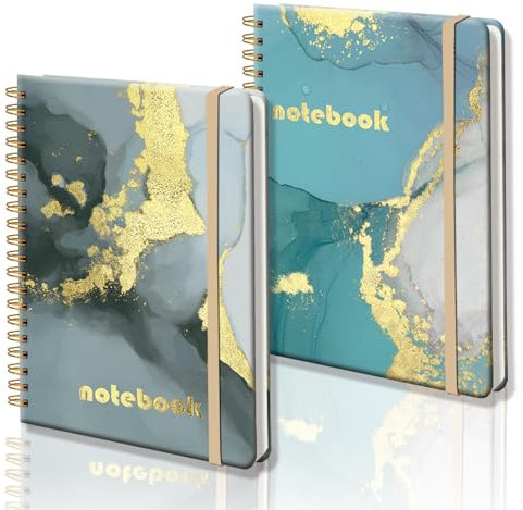A5 Spiral Notizbuch für Frauen, 2-Pack Hardback Notizbuch Geschenk Set 120 Lined Pages Spiral gebunden mit elastischem Verschluss für Schulkolleg Arbeit Zuhause zu schreiben Notiz nehmen (Marmor-1)