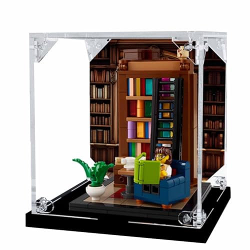Acrylic Display Case for Lego 40698 Bookish Fragrance Full House Building Set,Clear Display Case, Dust-Proof Display Case Compatible with Lego 40698 (Only Display Case) (Black Base)
