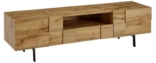 FineBuy Lowboard Holz Eiche-Dekor 160x46x43 cm TV-Kommode mit Zwei Türen, Design TV-Schrank Hoch, Fernsehtisch Fernsehschrank Modern, Fernsehkommode Wohnzimmer