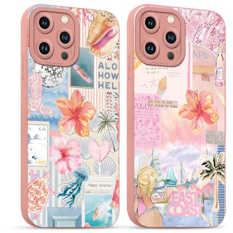 Yirlbey 2 Stück für iPhone 12 Pro Hülle 6,1'' Summer Collage Handyhülle Aesthetic Blumen Motiv Muster Design, Weiche Bunt Silikon TPU Bumper Ultra Dünn Kameraschutz Schutzhülle Mädchen Case
