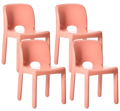 Set of 4 Plastic Dining Chairs Indoor Outdoor without Armrests Stacking Coral Betim