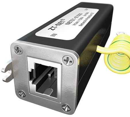 ZT-NET Ethernet Surge Protector Gigabit Mounting Flange Metal Shielded RJ45 Lightning Suppressor - LAN Network CAT5/CAT6 Thunder Arrestor - 1000 Mbps