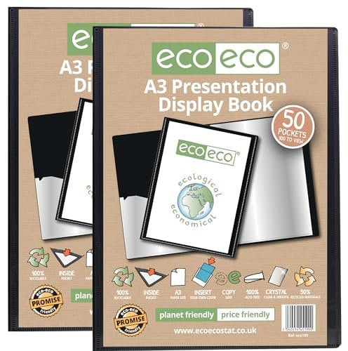 eco-eco Eco199x2 Lot de 2 porte-vues 50% recyclé avec pochettes en plastique Noir Format A3