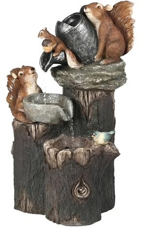 SYFUNLV Solar Squirrel Sculpture,Duck Powered Water Feature Fountain Statue,15cm,Animal Garden Statue with Led Lights,Water Feature Fountain Decoration,for Patio Balcony Yard Lawn (Style 1)
