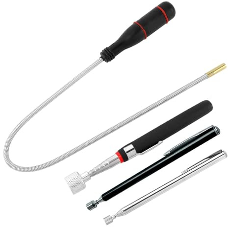 4 Stück Teleskopmagnet, Stabmagnet Ausziehbar Magnetstab Magnetic Pick-Up, mit 600mm Flexibler Schwanenhals Teleskop Magnetstab, Edelstahl Magnetgreifer, Für Schrauben Mutter Schlüssel Metallteile