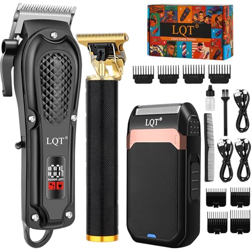 LQT Hair Clippers Men, Black Cordless Hair Clippers with LED Display, Rechargeable Beard Trimmer Men, Professional Zero-Gap Trimmer Barber Set, Durable Clipper for Haircut, Men's Gift
