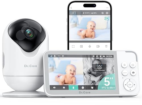 Dr.Care VistaView Baby Monitor Video e Audio WiFi 5 1080P, Telecamera 2K, Visione Notturna HD, Allarmi Pianto e Movimento, Batteria 5000mAh, Comunicazione Bidirezionale, Portata 390m