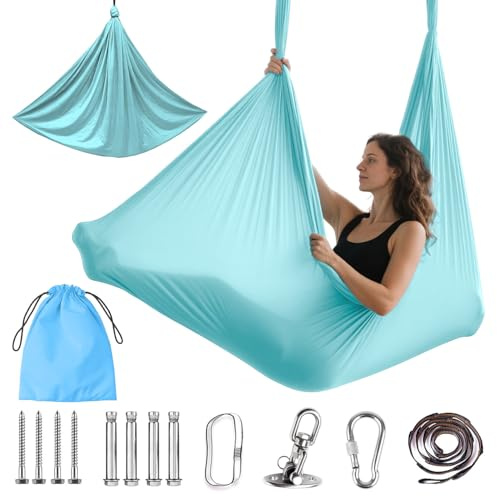 Aerial Yogatuch 280x150cm Yoga-Set für Erwachsene, 200 kg Belastung | Yoga Hängematte zum Aufhängen, Aerial Yogas Set für drinnen und draußen, inkl. Kompletter Installationshardware für Fitness