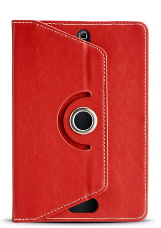 Universal 9-Inch Tablet Case – 360° Rotating Stand Cover with Strap & Camera Cut-Outs | PU Leather Multi-Angle Folding Case for iPad Mini, Samsung Galaxy Tab, Fire HD, Lenovo, Huawei & More (Red)