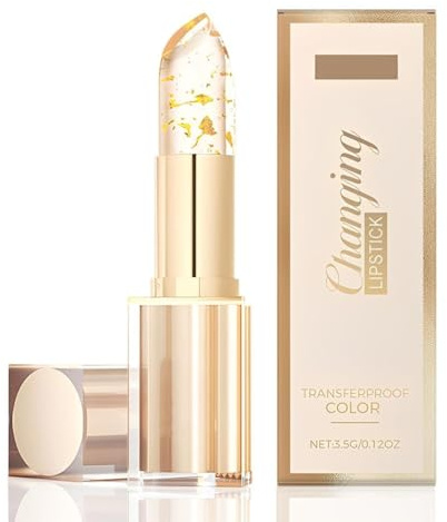 AYVRUOP Temperaturänderung Lippenstift 24 Stunden Halt Gold Transparente Lip Balm Lippenpflege Wasserdichtes Langanhaltender Lipstick Farbverändernde Lippenbalsam Farbwechselnder Lippenstifte