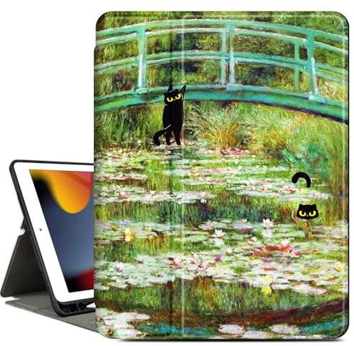 Vimorco Case for iPad Air 3rd 2019, for iPad Pro 10.5 inch 2017/2019, for iPad 9th/8th/7th Generation 10.2 inch,4 Viewing Angles,Pencil Holder,Full Protective Cover,Auto Sleep/Wake,Water Lily and Cat