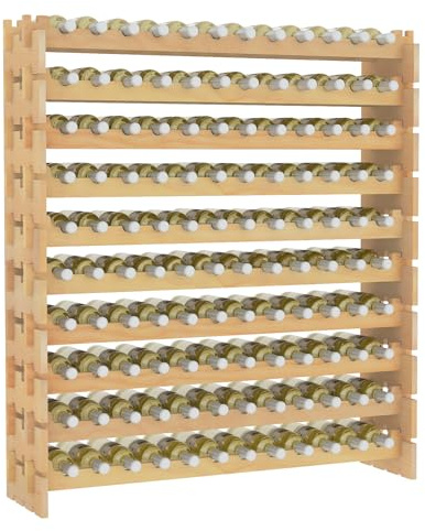 COSTWAY 36/60/72/108/120 Bottles Wine Rack, 6-Tier Stackable Storage Wine Holder Stand, Natural Solid Wood Drink Organizer Display Shelf for Home Kitchen Bar Cellar (120 Bottles, 120x29x128cm)