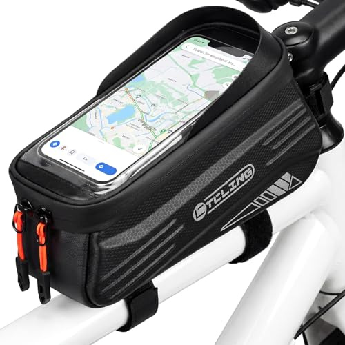 Eyein Waterproof Bike Frame Bag, 1.9L Bicycle Pouch Top Tube Bag | TPU Sensitive Touch Screen, Bicycle Phone Holder for Phones Up to 7, EVA Hard Shell Phone Mount Bags for MTB Ebike