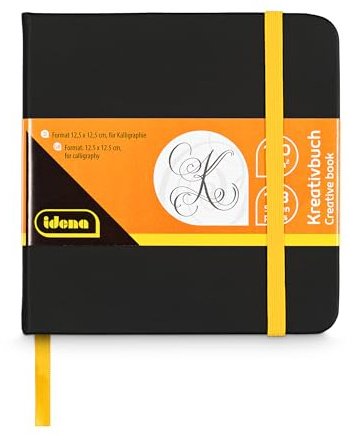 Idena 60075 - Kalligraphie Papier im quadratischen Format 12,5 x 12,5 cm, Notizbuch mit 128 blanko Seiten 140 g/m², für Handlettering & Schreibbegeisterte