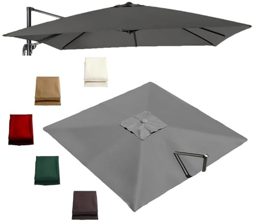 GSKFXJ Quadratisch Ampelschirm Ersatztuch 3.0x3.0m Sonnenschirm Ersatzbezug Für Terrasse Garten, 8 Rippen Sonnenschutz Ersatzabdeckung(Gray,3x3.0m/9.8x9.8ft)