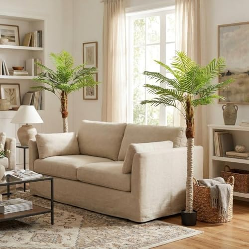 Garvee 2 PCS Artificial Palm Tree, 210cm Fake Tropical Palm Plant with Pot, Faux Areca Palm Tree for Indoor Outdoor, Home Office Living Room Bedroom Decor, Green