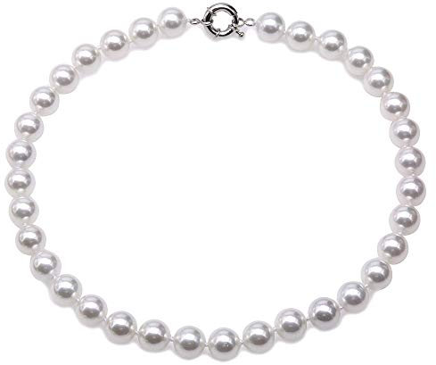 JYX Perlenkette Echte 12 mm Runde Weiß Südsee Muschel Perlen Halskette für Damen 45 cm