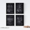 Nacnic BLACK - Pack of 4 sheets with PATENTS MEAL. Set posters with inventions and old patents. Choose the color you like. Printed on 250 grams