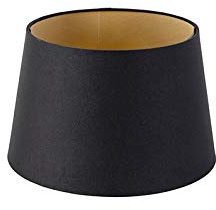 Qazqa Modern Lampenschirm - Rond Schuin Katoen - Schwarz Gold, Rund, supports-e27, diameter 25 centimeter
