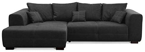 CAVADORE Ecksofa Mavericco inkl. Kissen / XXL-Eckcouch im modernen Design / Longchair links / 285 x 69 x 170 / Lederoptik dunkelgrau