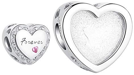Gaosh Personalisiert Foto Herzen Anhänger Charms mit Motiven Gravur Damen-Bead 925 Sterling Silber für Mutter Freudin Geschenk für Christmas Thanksgiving Jahrestag Geburtstag (Forever, Silber)