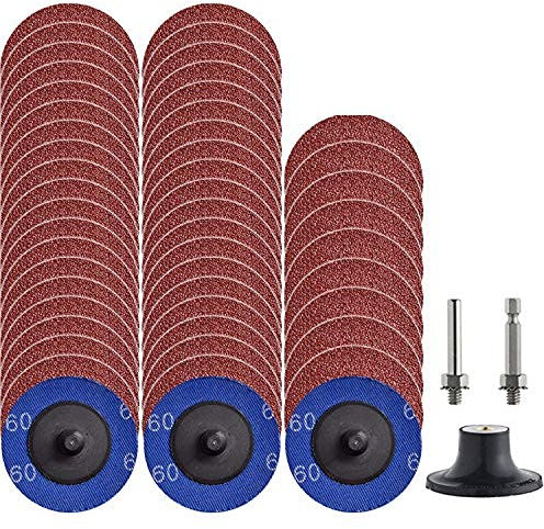 50Pcs Quick Change Discs set 60 GRITS 2 Zoll A/O Sanding Discs mit 1/4Holder for Die Grinder Surface Prep Strip Grind polnischer Finish Burr Rust Paint Removal Surface Conditioning Discs