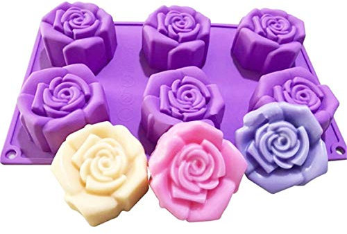 JasCherry Moldes para Dulces y Chocolatede Silicona, Molde para Hornear en Forma de Flor de Rosa de 6 Cavidades, para Muffins, Cubitos de Hielo, Jabón, Pastel, Pan, Tarta, Pudín, Dulces