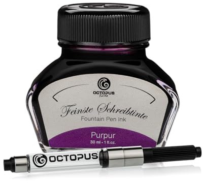 Octopus Fluids Füllhaltertinte im Tintenglas inklusive Konverter, Schreibtinte für Füllhalter, Füllertinte in Purpur 30ml mit Tintenkonverter