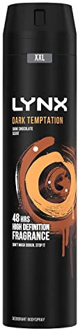 Lynx Dark Temptation Aerosol Body Spray Men's Deodorant Spray with a smooth dark chocolate scent for 48 hours of odour-busting, high definition fragrance 250 ml