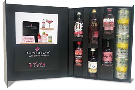MicroBarBox Pink Gin Heaven Gift Set with Lemonade Set in a Premium Luxury Gift Box | including Gordon's Pink Gin, Edinburgh Raspberry Gin, Mermaid Pink Gin, Ruby's Pink, Beefeater & Anno Gin